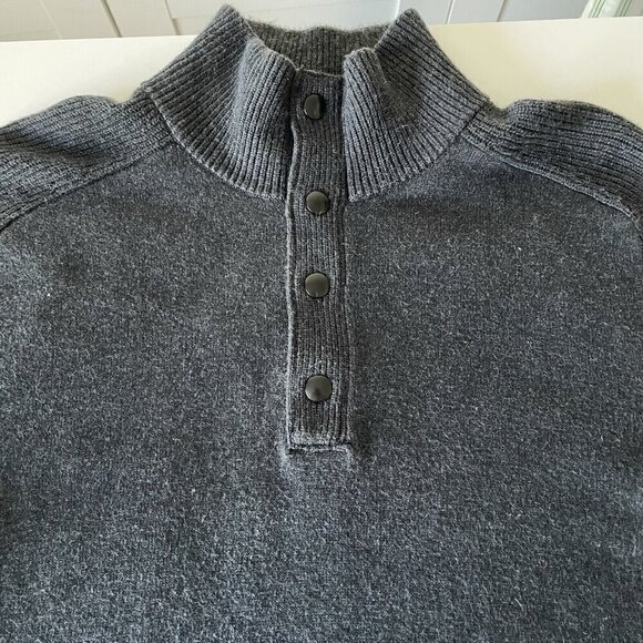 Banana Republic Size M Gray Cotton Silk Quarter Snap Mock Neck Pullover Sweater - Picture 4 of 10